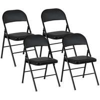 4ER-SET Klappstühle Tragbare Bürostuhl mit Kissen Stahlbeine Kunstleder, Schwarz - Schwarz, Kunststoff/Metall (46/78/45cm) - HOMCOM