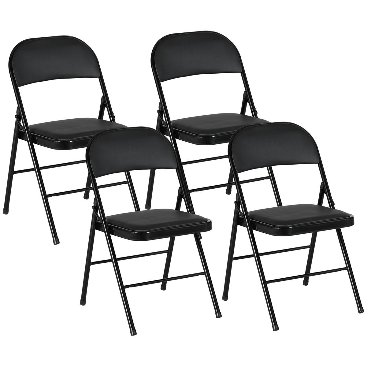 4ER-SET Klappstühle Tragbare Bürostuhl mit Kissen Stahlbeine Kunstleder, Schwarz - Schwarz, Kunststoff/Metall (46/78/45cm) - HOMCOM