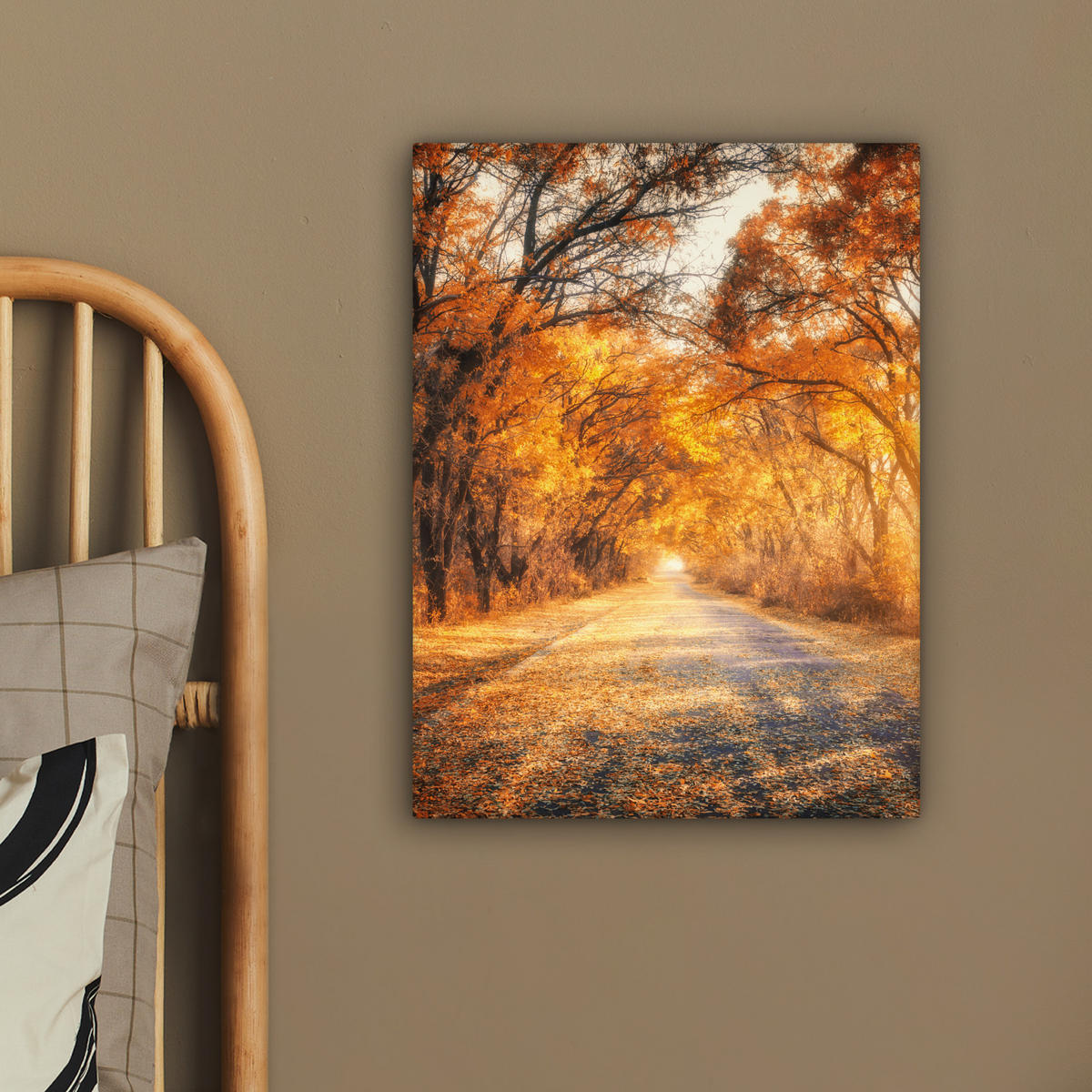 LEINWANDBILD Wald - Herbst - Bäume - Waldweg - Natur 30x40 cm - Bernsteinfarben, Textil (30/40cm) - MuchoWow