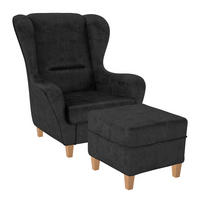 OHRENSESSEL Sofia Relaxsessel mit Hocker | Kunstleder Texas Anthrazit - Graphitfarben, Textil (92/68/95cm) - Supellex