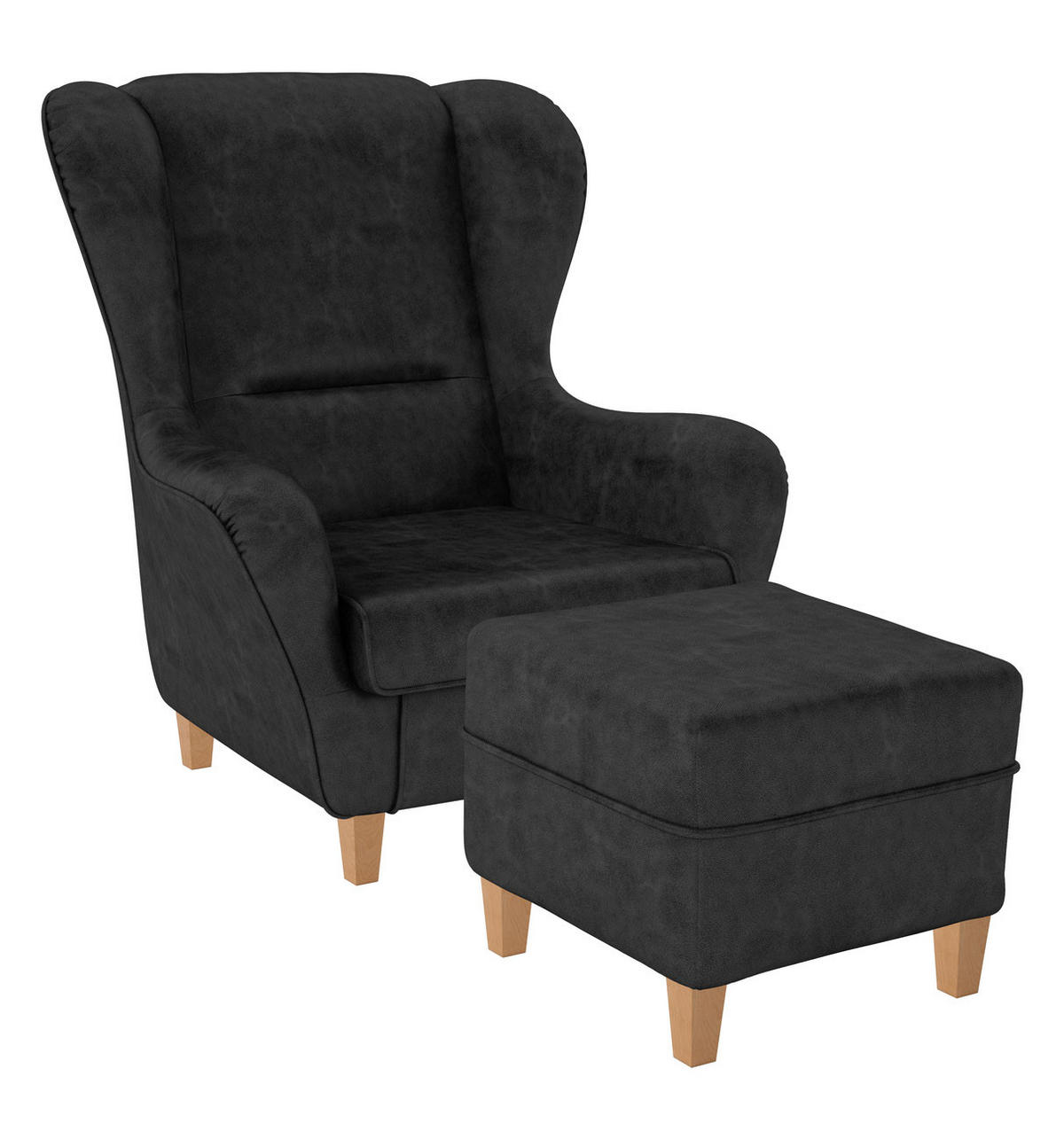 OHRENSESSEL Sofia Relaxsessel mit Hocker | Kunstleder Texas Anthrazit - Graphitfarben, Textil (92/68/95cm) - Supellex