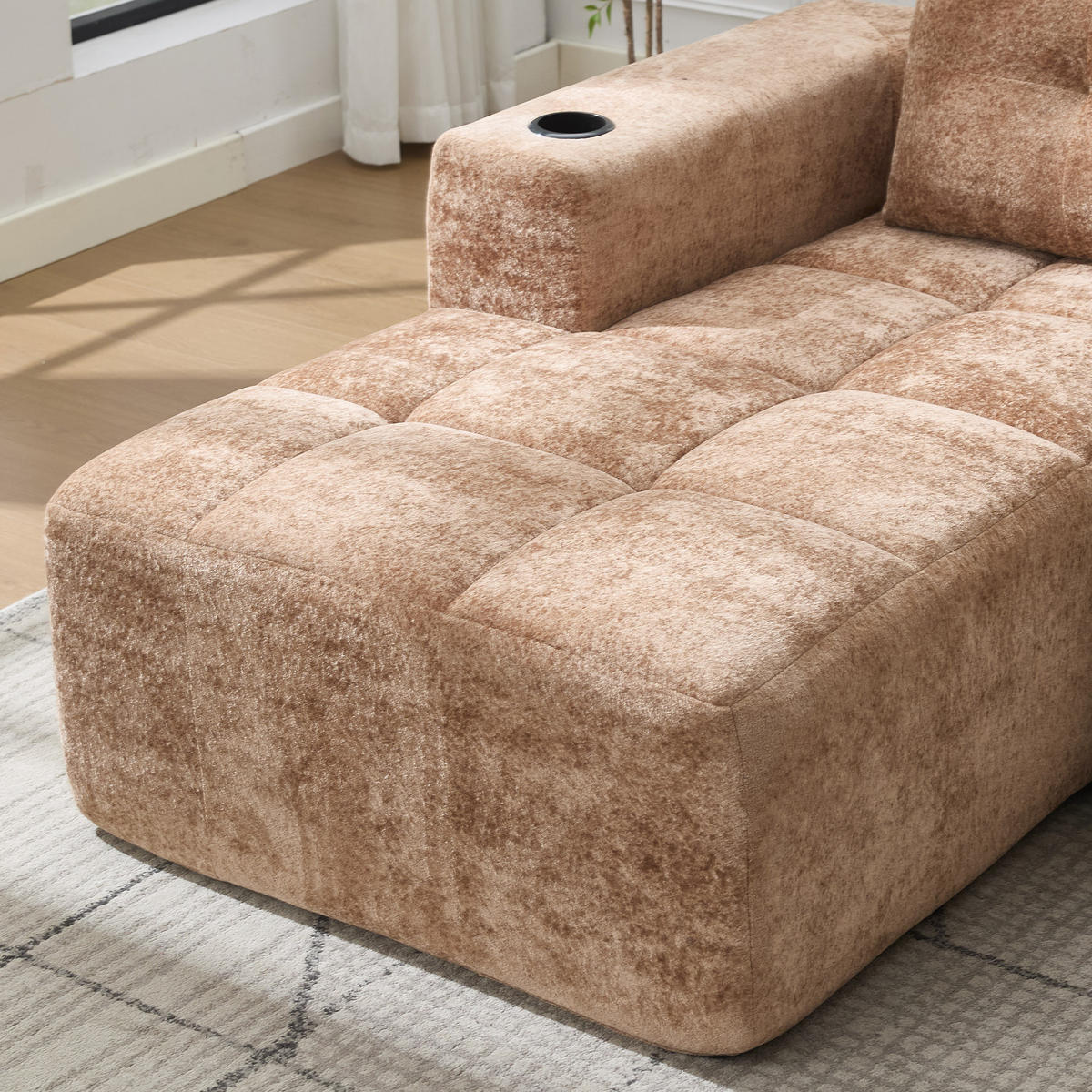 ECKSOFA chenille L-form mit getränkehaltern & 3 kissen - Braun, Textil (258/163cm) - Urban Meuble
