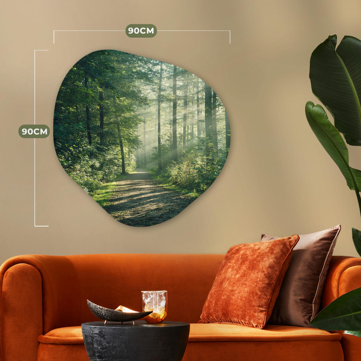 WANDBILD Wald - Weg - Sonne - Bäume - Grün - Natur 90x90 cm - Waldgrün, Kunststoff (90/90cm) - MuchoWow