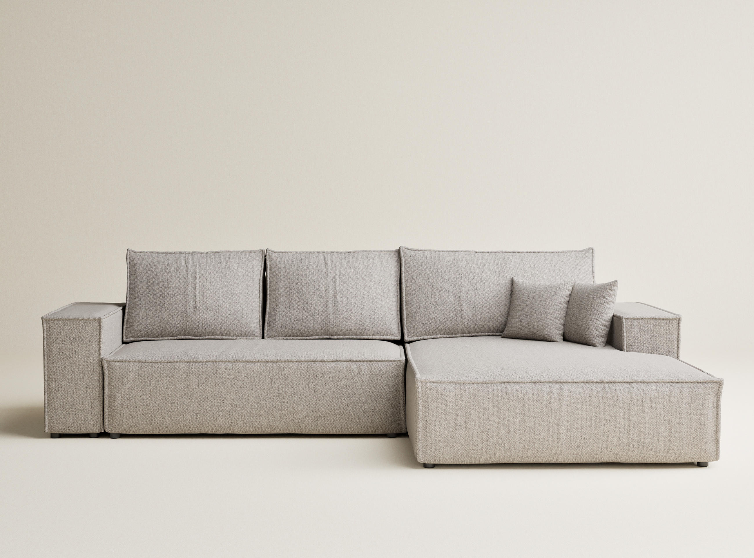 ECKSOFA MIT SCHLAFFUNKTION Maze Seidengrau Webstoff - Greige/Schwarz, Holz/Holzwerkstoff (294/185cm) - Maison de Reve