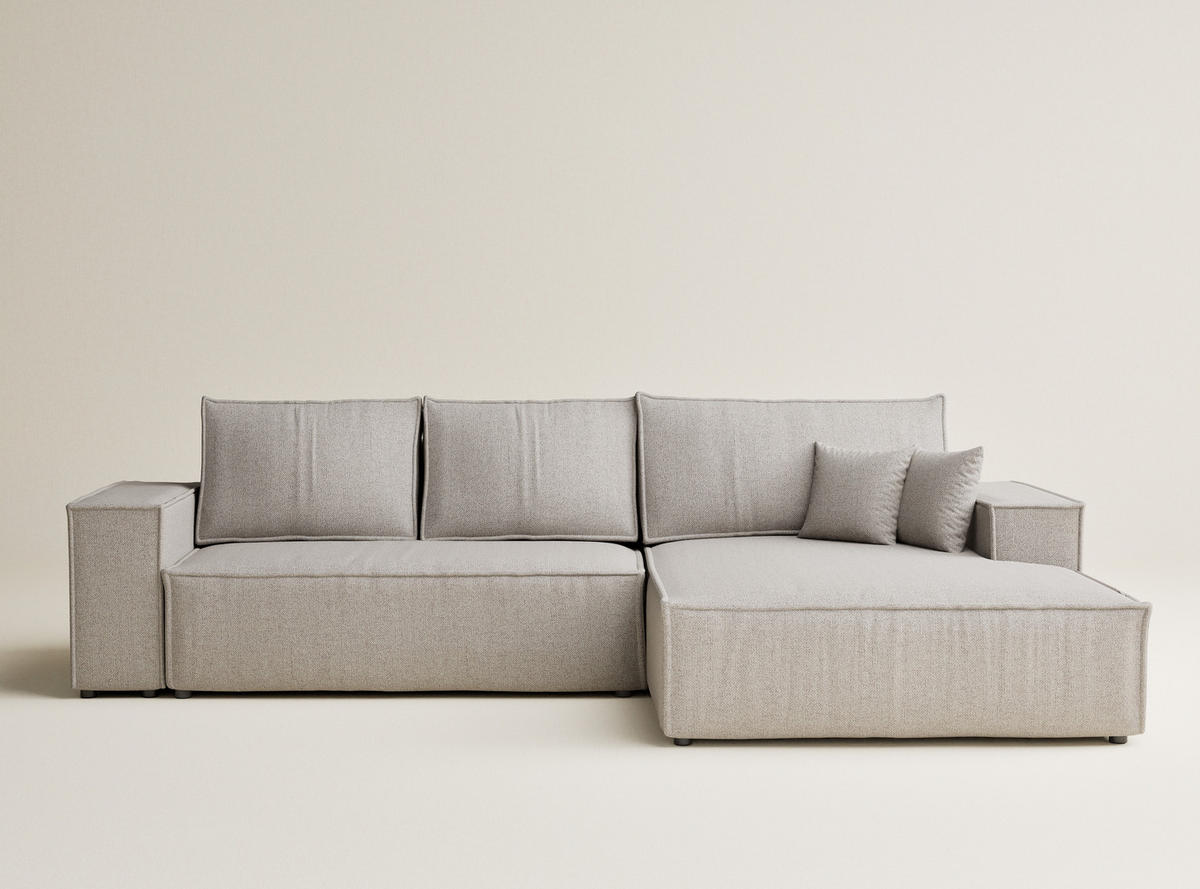 ECKSOFA MIT SCHLAFFUNKTION Maze Seidengrau Webstoff - Greige/Schwarz, Holz/Holzwerkstoff (294/185cm) - Maison de Reve
