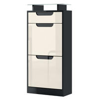 SCHUHSCHRANK Fiesta Creme Hochglanz / Schwarz Hochglanz - Creme, Holzwerkstoff (46/104/23cm) - Vladon