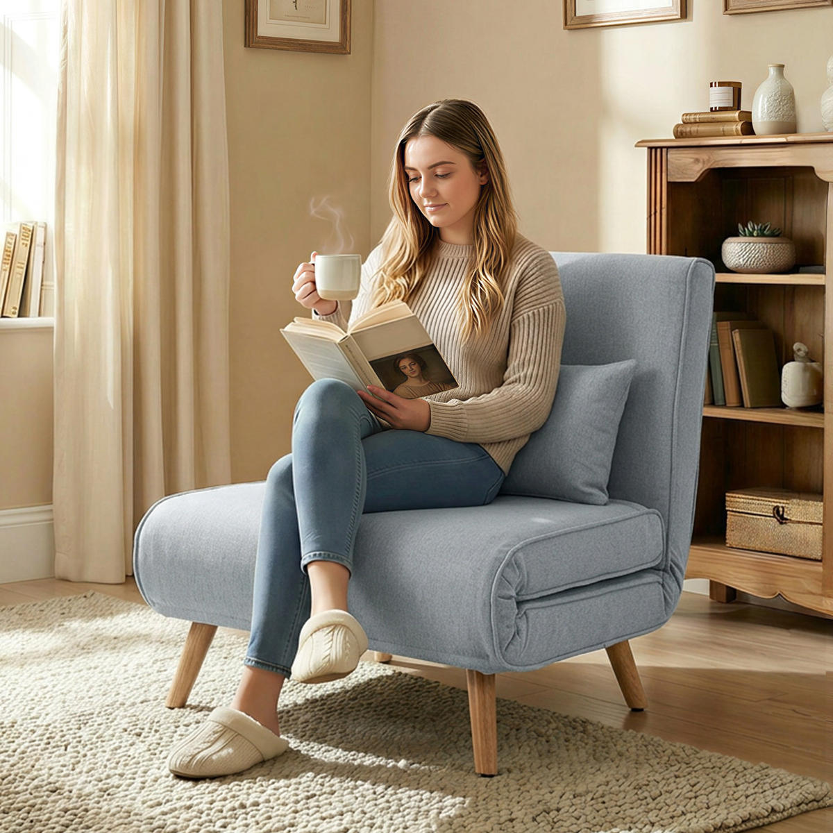 SCHLAFSESSEL 3-in-1 DE-14659 5-stufig verstellbar mit Kissen Grau - Grau, Textil (72/85/75cm) - ComfortXL