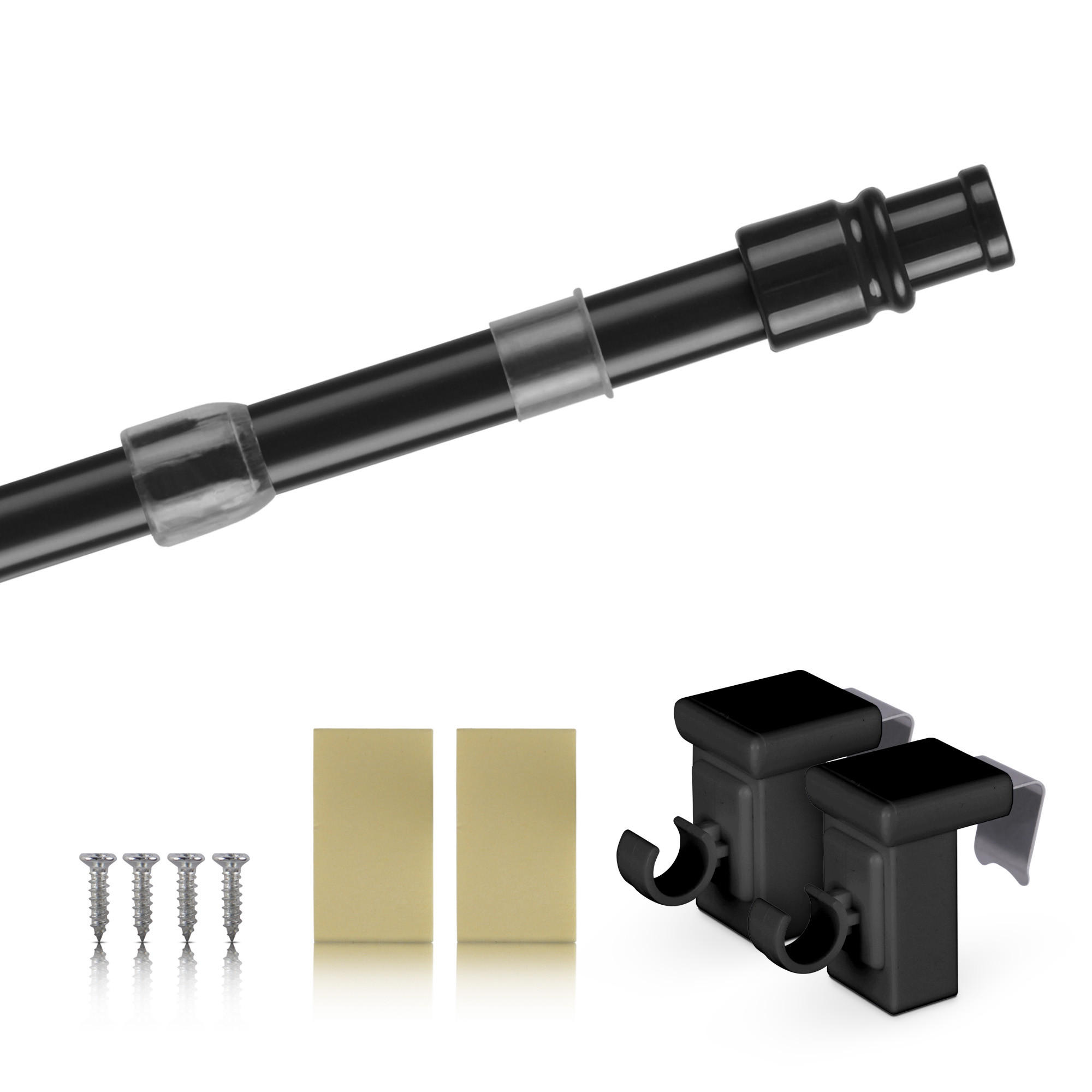 CAFEHAUSSTANGEN Schwarz 75-125 cm + Klemmträger - Schwarz, Metall (75cm) - Bestlivings