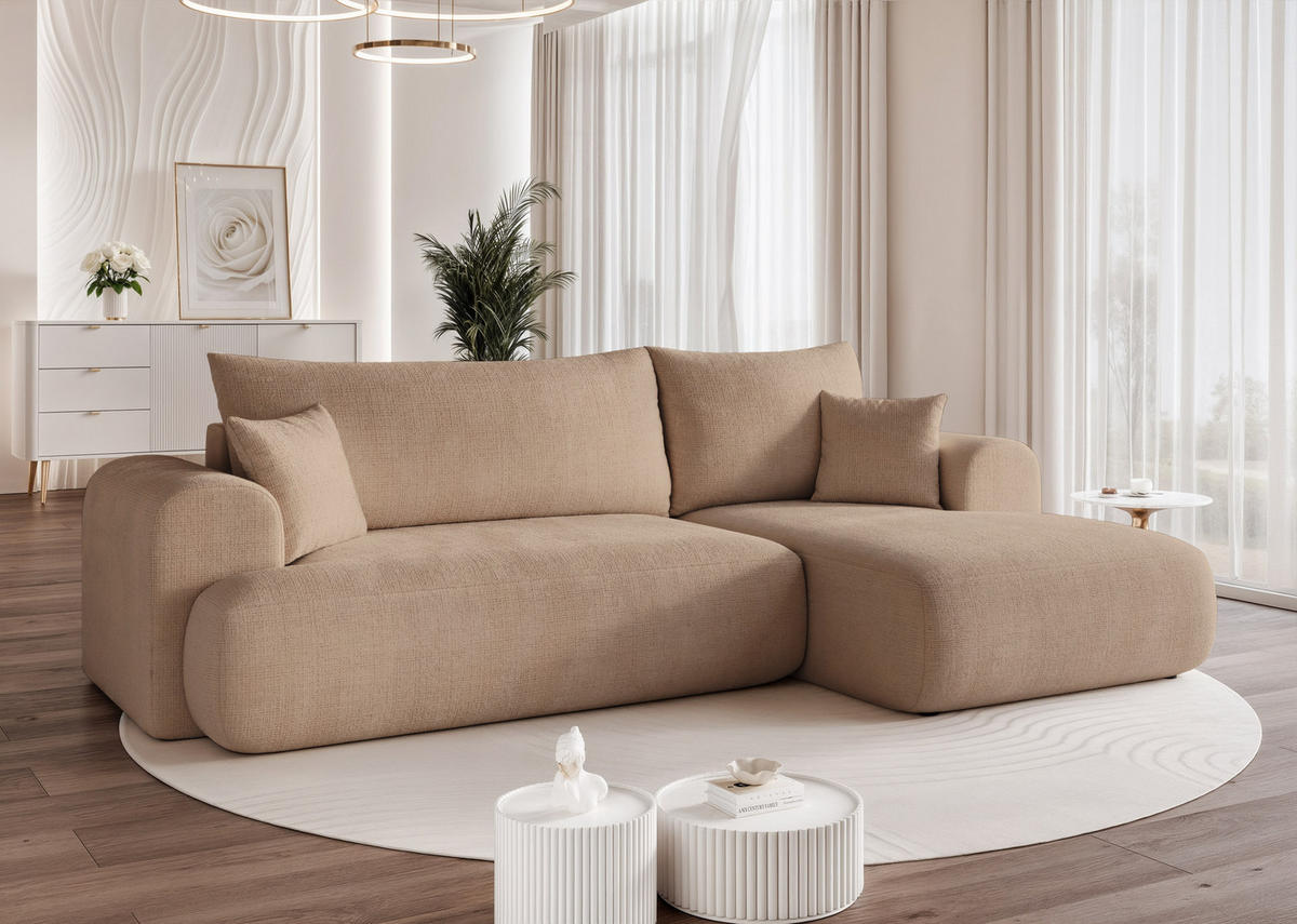 ECKSOFA BLOOM mit Schlaffunktion und Bettkasten Beige - Beige, Holzwerkstoff/Kunststoff (263/150cm) - Idohome