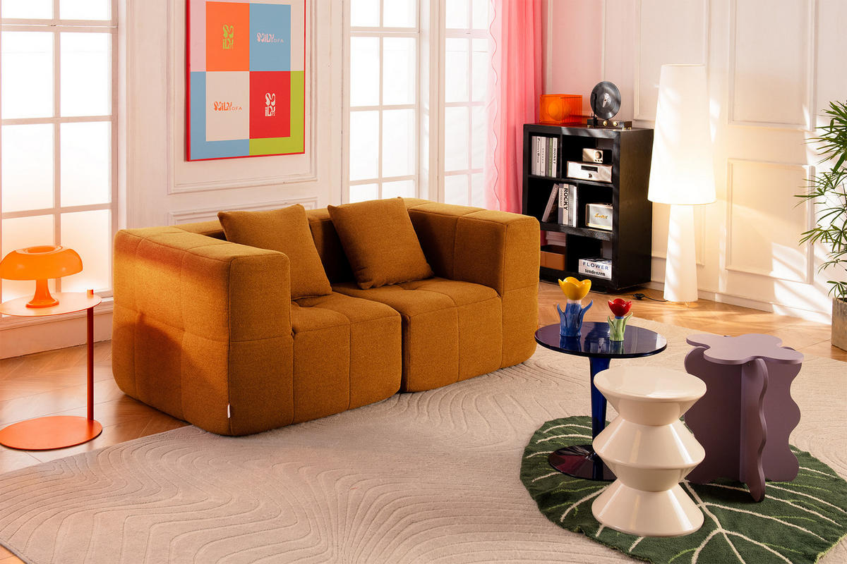 2-MIESTNA pohovka bouclé tkanina škoricovo hnedá - svetlohnedá, textil (180/73/95cm) - MILYsofa