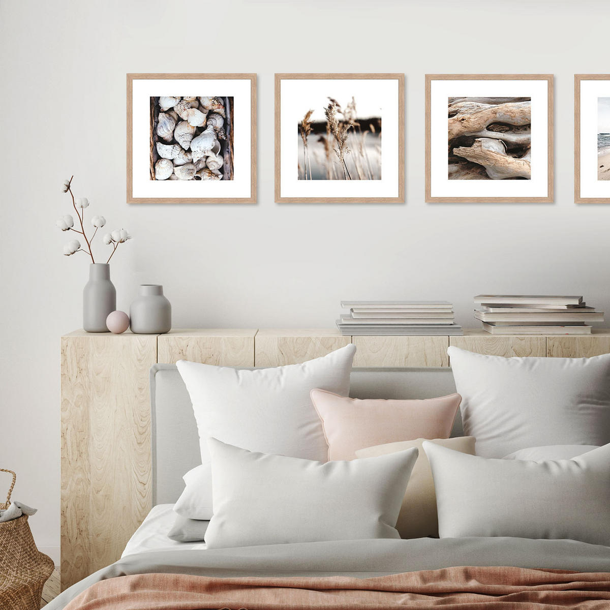 BILDER-SET mit Rahmen 4 x 30x30 cm Strand Meer beige natur - Beige, Holz (30/30cm) - artissimo