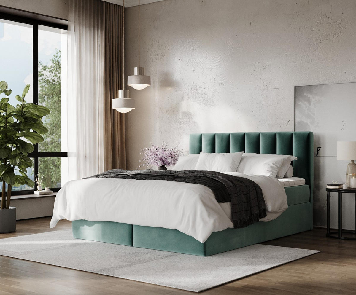 BOXBETT Lusso 200/200 cm Türkis im Kronos Stoff - Türkis/Schwarz, Holz/Holzwerkstoff (200/200cm) - AltaBeds