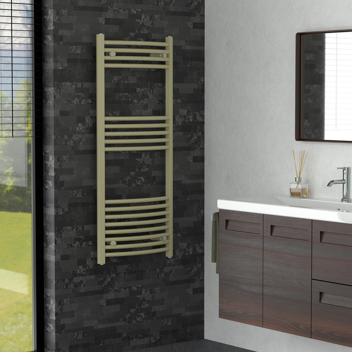 RUČNÍKOVÝ radiátor 500 x 1200 mm, béžový, zakřivený, s bočním připojením - béžová, kov (50/120/3cm) - LuxeBath