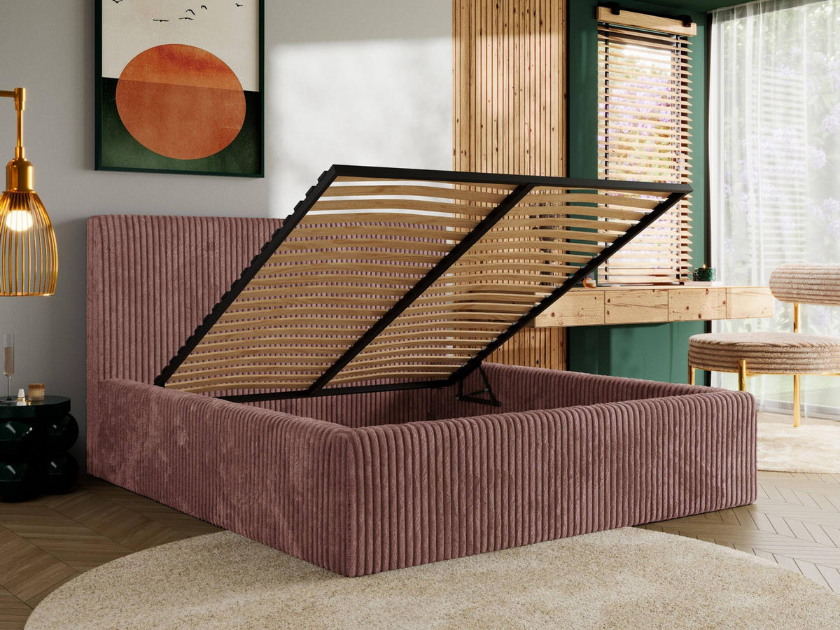 POLSTERBETT TILIANO CLASSIC 160/200 - Rosa Cord - Pocket-Matratze - Rosa, Textil (160/200cm) - MKS