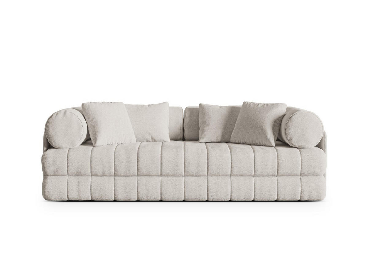AUSKLAPPBARES-SOFA Kemi aus Boucle leichtes beige 3 Sitzplätze - Creme, Textil (95/70/206cm) - Cosmopolitan Design