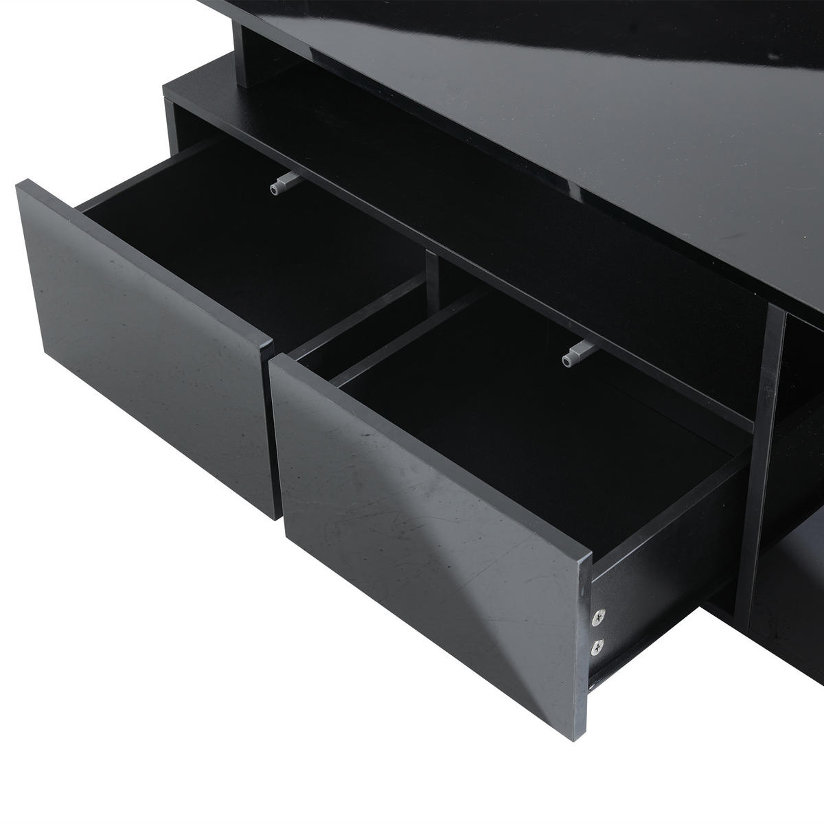 COUCHTISCH Schwarz 100/50/35 cm mit LED-Beleuchtung und Schubladen - Schwarz, Holzwerkstoff (50/100/35cm) - PANGIVO