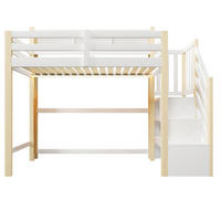 HOCHBETT 90/200 cm Weiß + Natur mit LED-Leuchten, Stauraumtreppe, offenem Staufach - Weiß, Holz (90/200cm) - Oxeza
