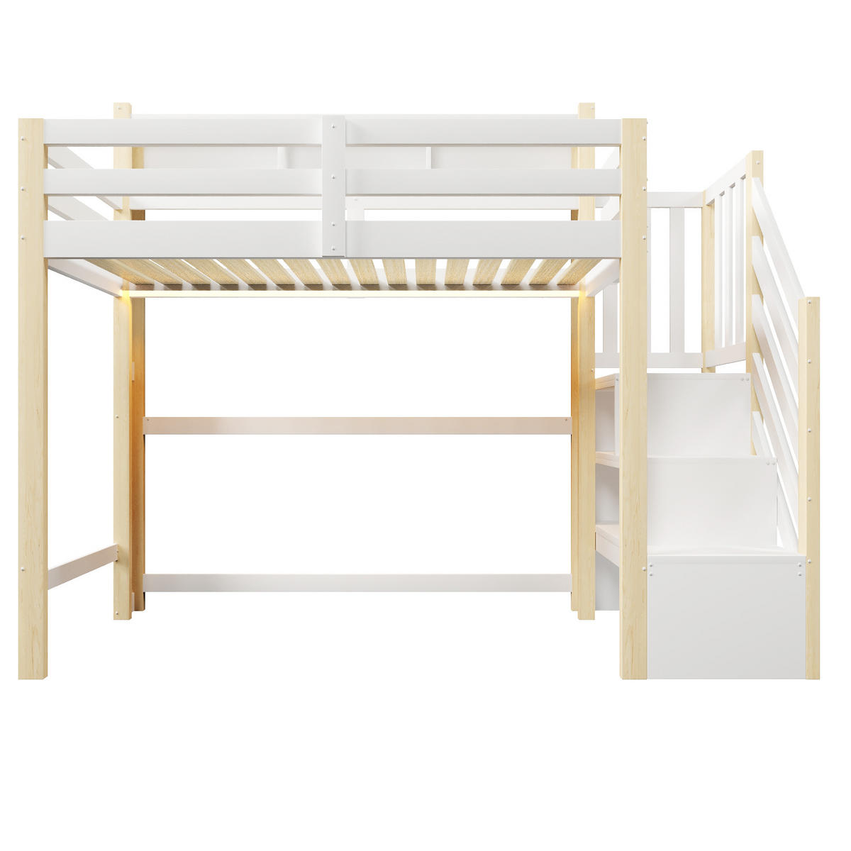HOCHBETT mit Stauraum und LED 90x200 cm Weiß Natur - Wengefarben, Holz (90/200cm) - Meubliv