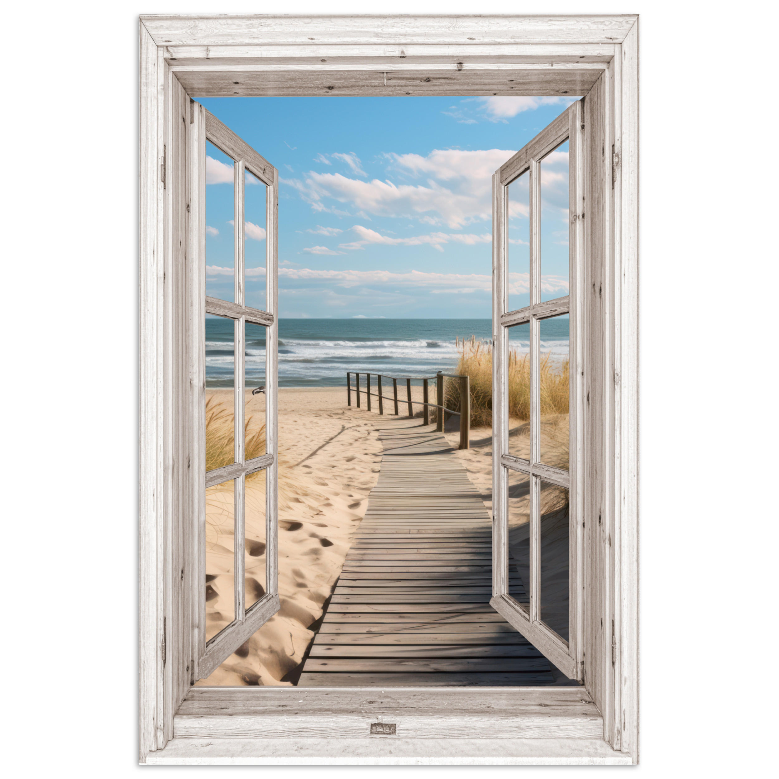 POSTER Fenster - Meer - Küste - Natur - Ausblick - Strand - Wattenmeer 20x30 cm - Beige, Papier (20/30/0.1cm) - MuchoWow