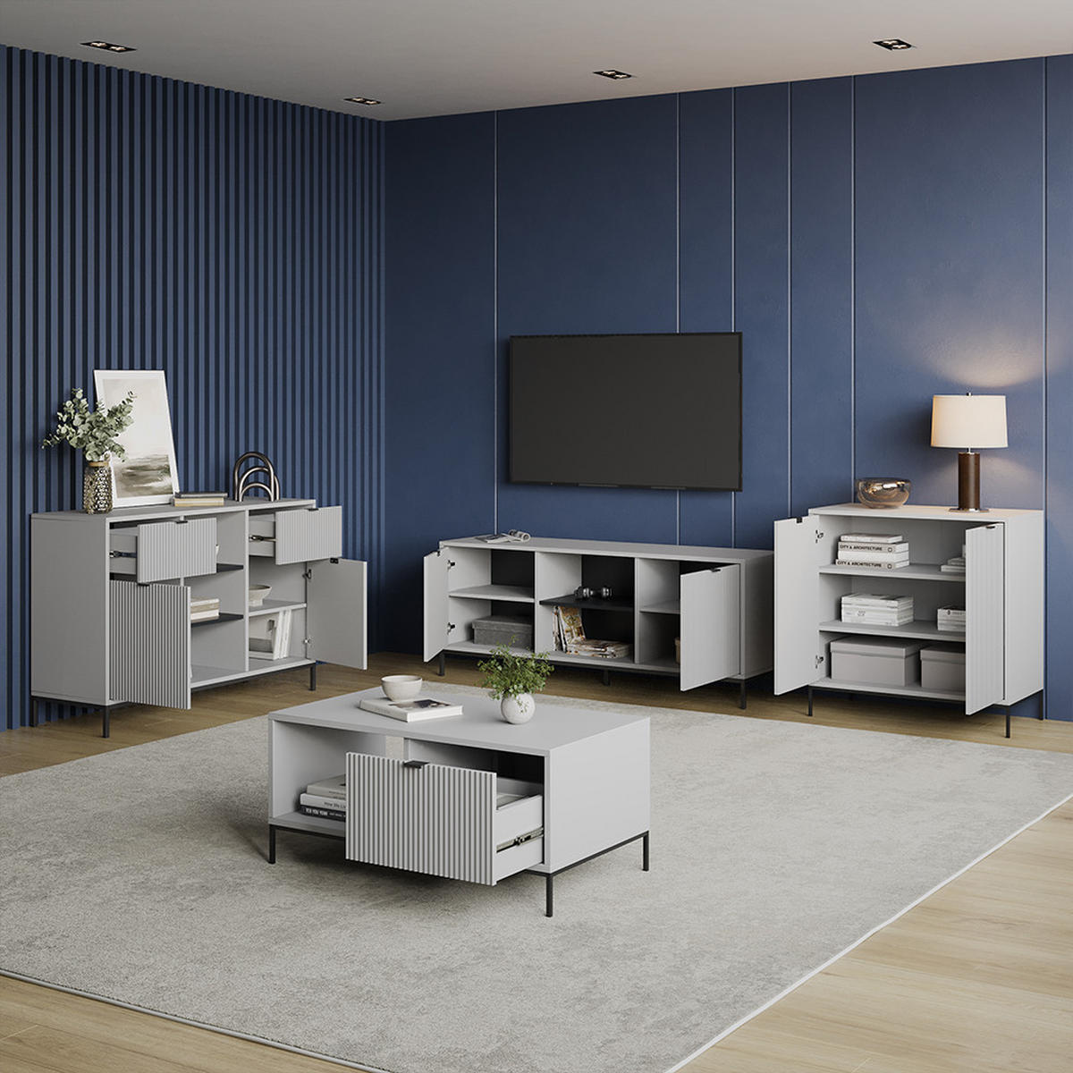 KOMMODE Aterno Grau mit 2 Türen - Grau, Holzwerkstoff (42/81.2/80cm) - Livinity®