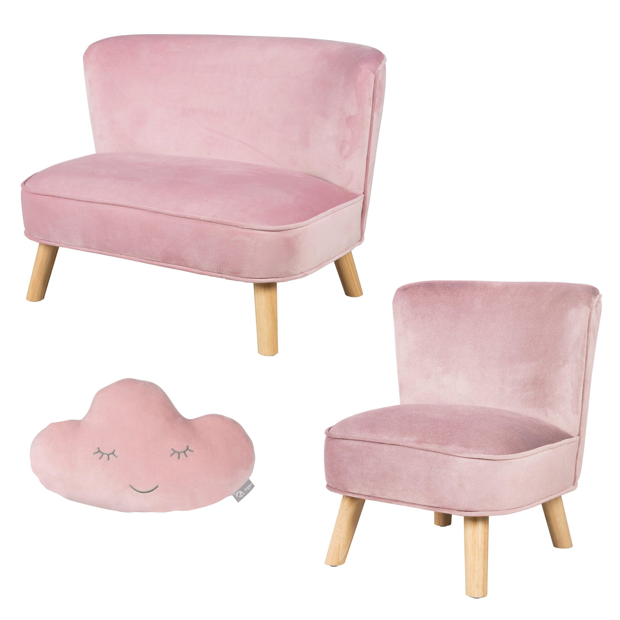 KINDERSOFA 3er-Set rosa / mauve - Rosa, Holzwerkstoff/Textil (70/50/48cm) - Roba