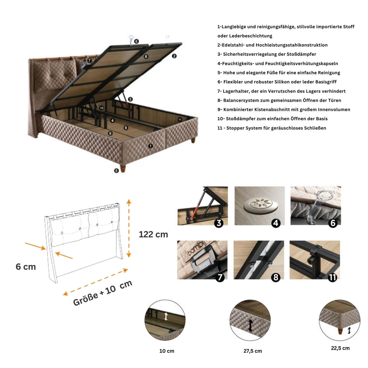 BOXSPRINGBETT Bambi Bett mit Matratze Bamboo Sleep 180x200 - Grau, Holz/Metall (180/200cm) - Bambi