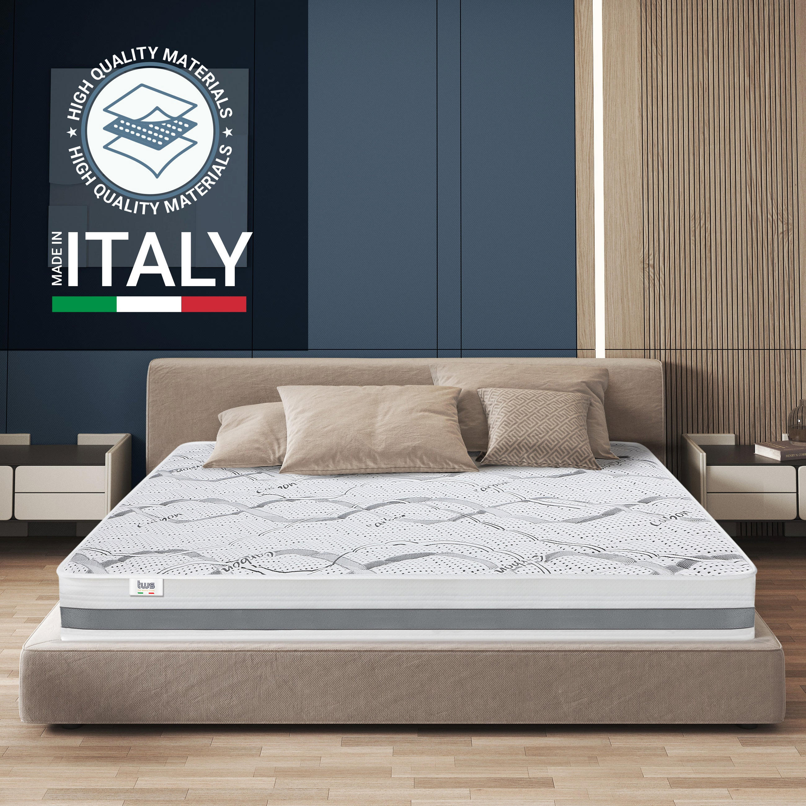 Thumbnail - The White Stone Einzelmatratze, Weiß, Textil, 90x190 cm, Made in Italy, antibakteriell, Schlafzimmer, Matratzen Shop, Ma...