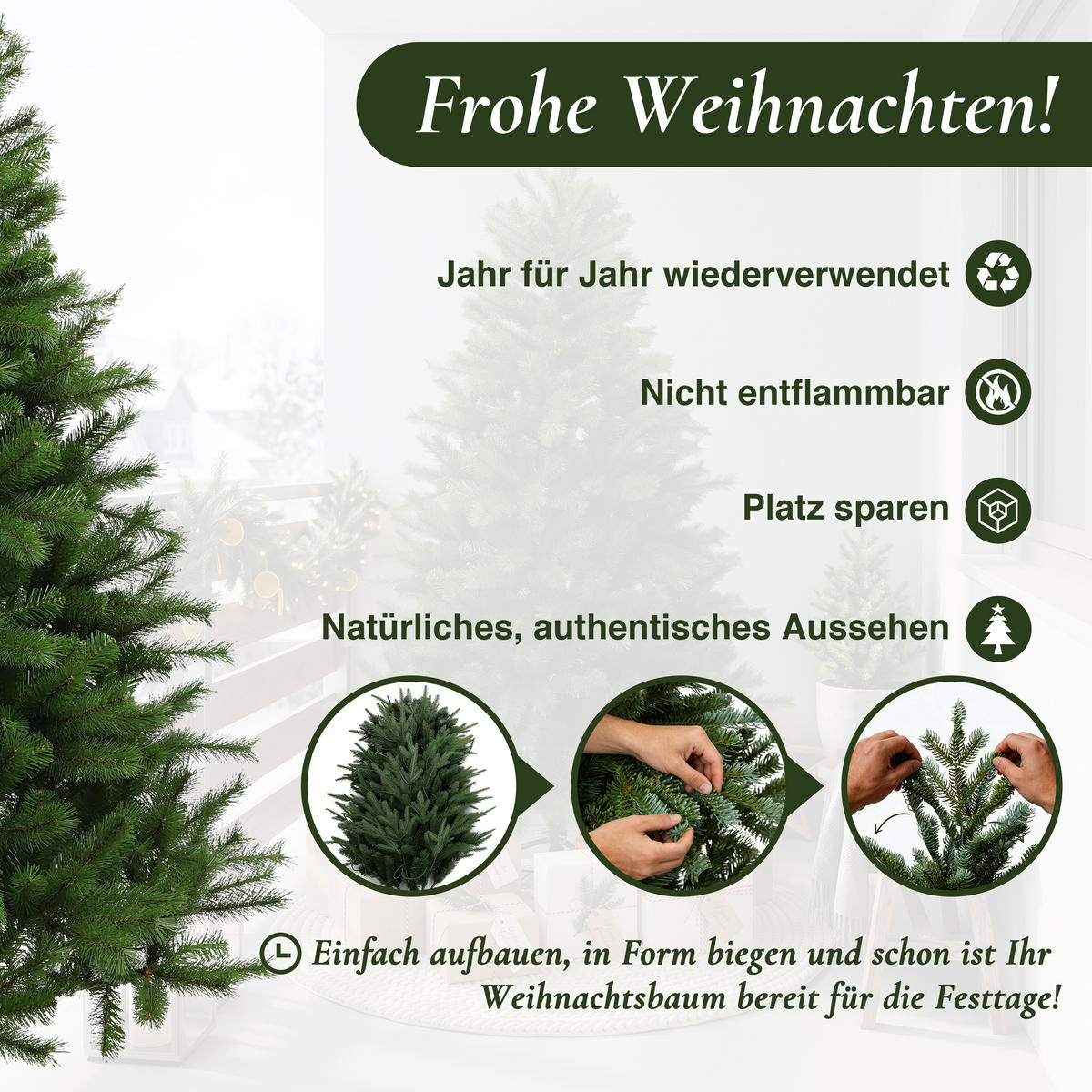 KÜNSTLICHER Weihnachtsbaum 188 cm, 736 Spitzen, Kiefern-Optik - Grün, Kunststoff (188cm) - Hometopia