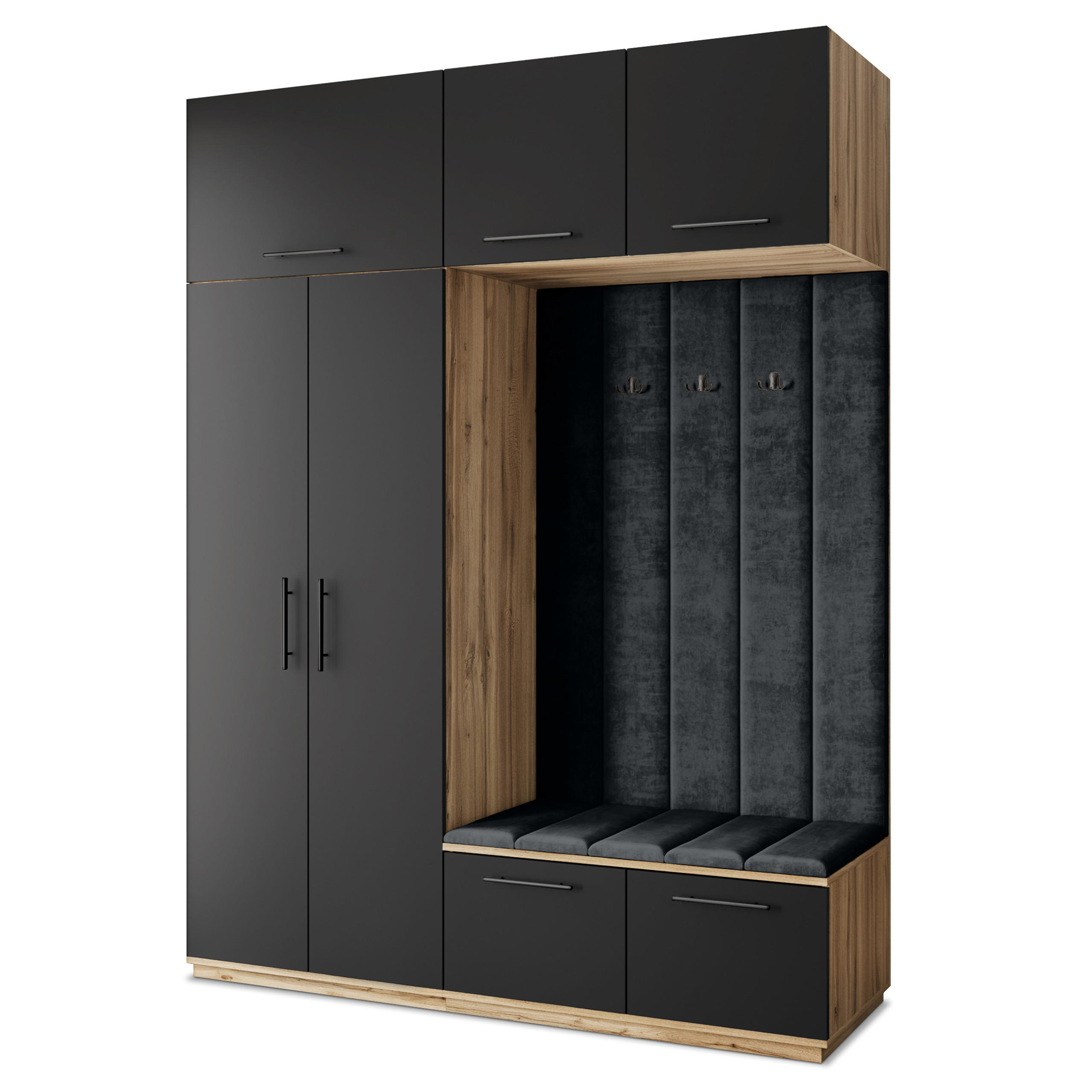 Masseno Garderobenschrank Eiche Wotan, Schwarz, Schwarz 180x240x60 cm