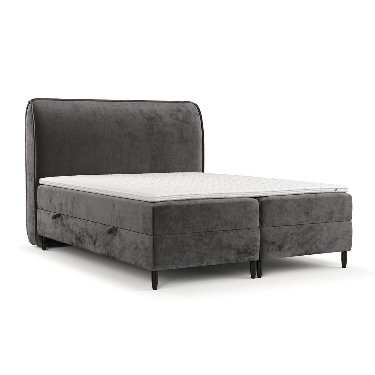 BOXBETT Melba Dunkelgrau 180/200 cm mit Matratze und Topper - Dunkelgrau/Schwarz, Holz/Holzwerkstoff (180/200cm) - Maison de Reve