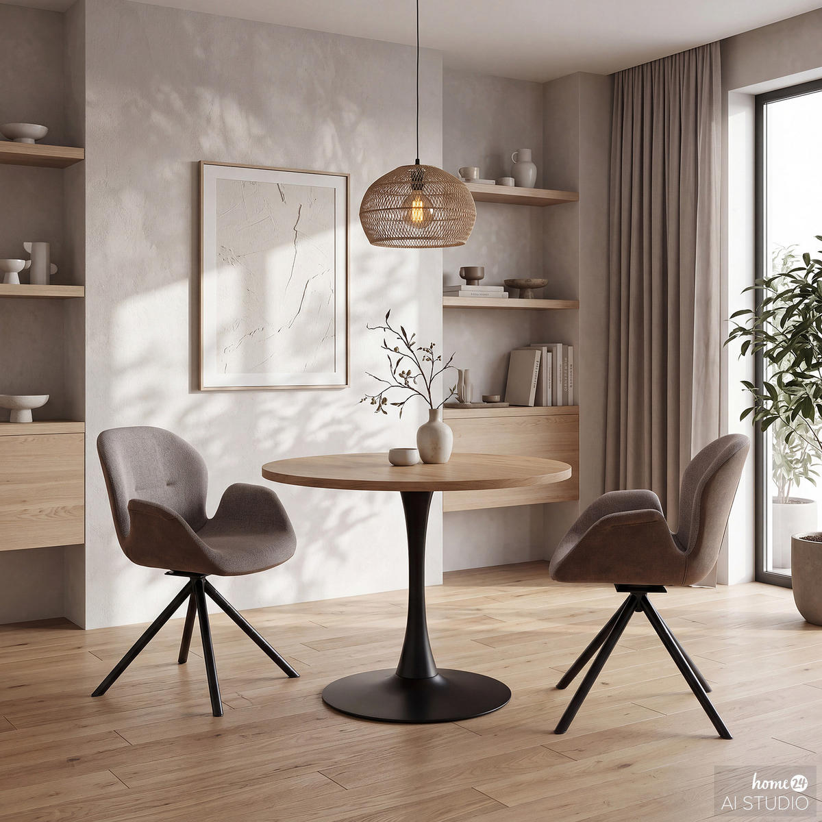 DREHBARER ARMLEHNENSTUHL - Taupe & Braun / Schwarz - Braun, Textil/Metall (65/86/61cm) - home24