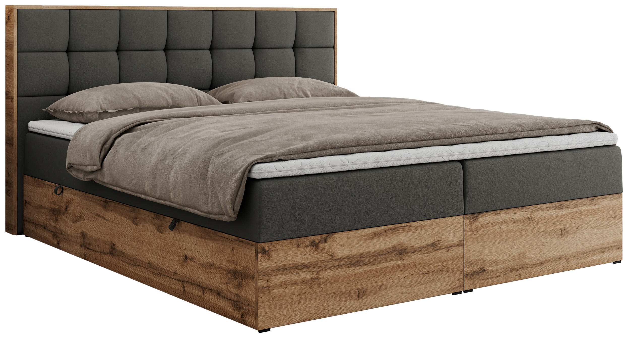 BOXBETT ALBERO 1 - 160/200 Dunkelgrau Kunstleder - H3 - Dunkelgrau, Holz/Textil (160/200cm) - MKS