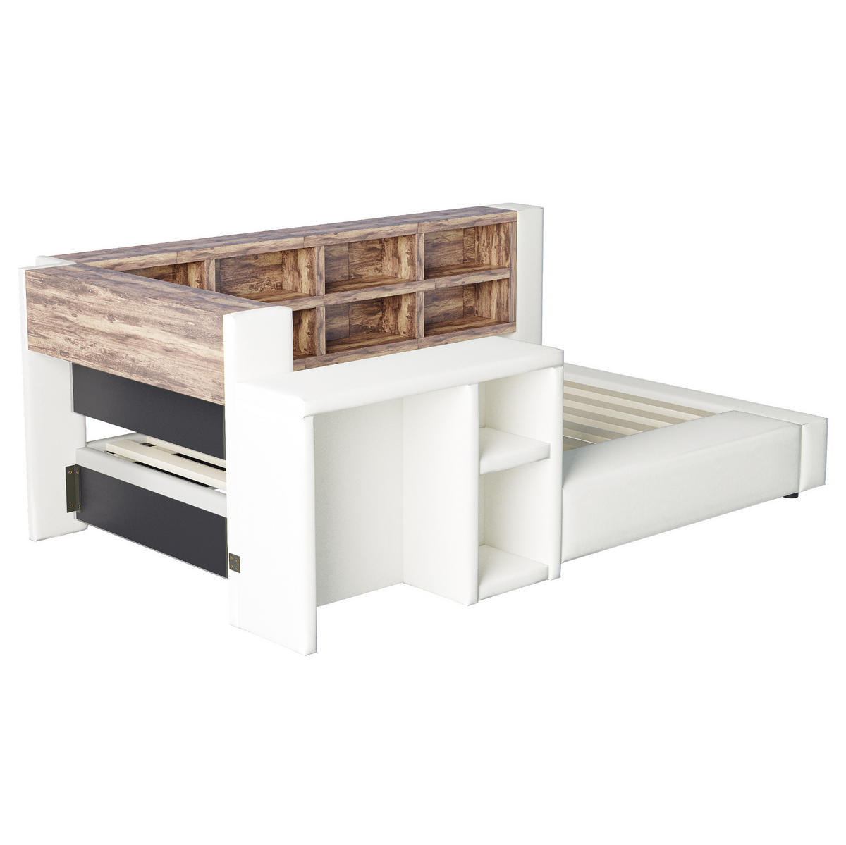 POLSTERBETT 90x200 cm in Beige mit LED-Beleuchtung, Steckdosen und Stauraum - Beige, Textil (90/200cm) - IVMEU