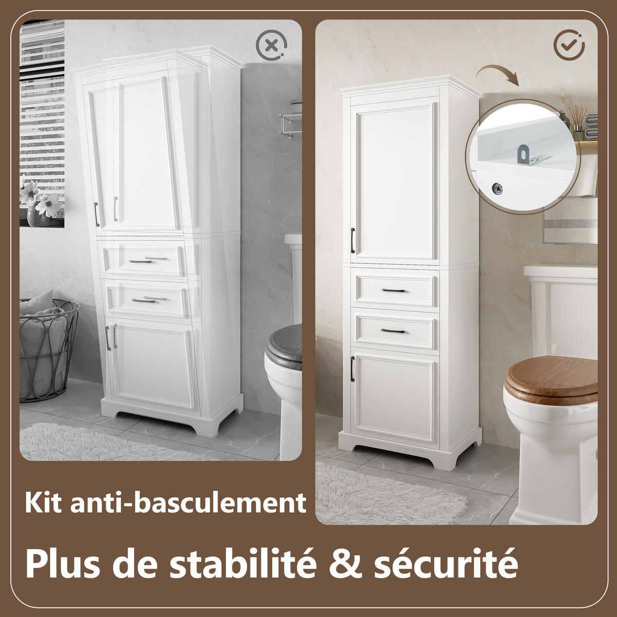 WASCHBECKENUNTERSCHRANK Badezimmer Hochschrank MDF Weiß 2 Schubladen offene Fächer Stauraum - Weiß, Holzwerkstoff (60/180/40cm) - EVRYAE
