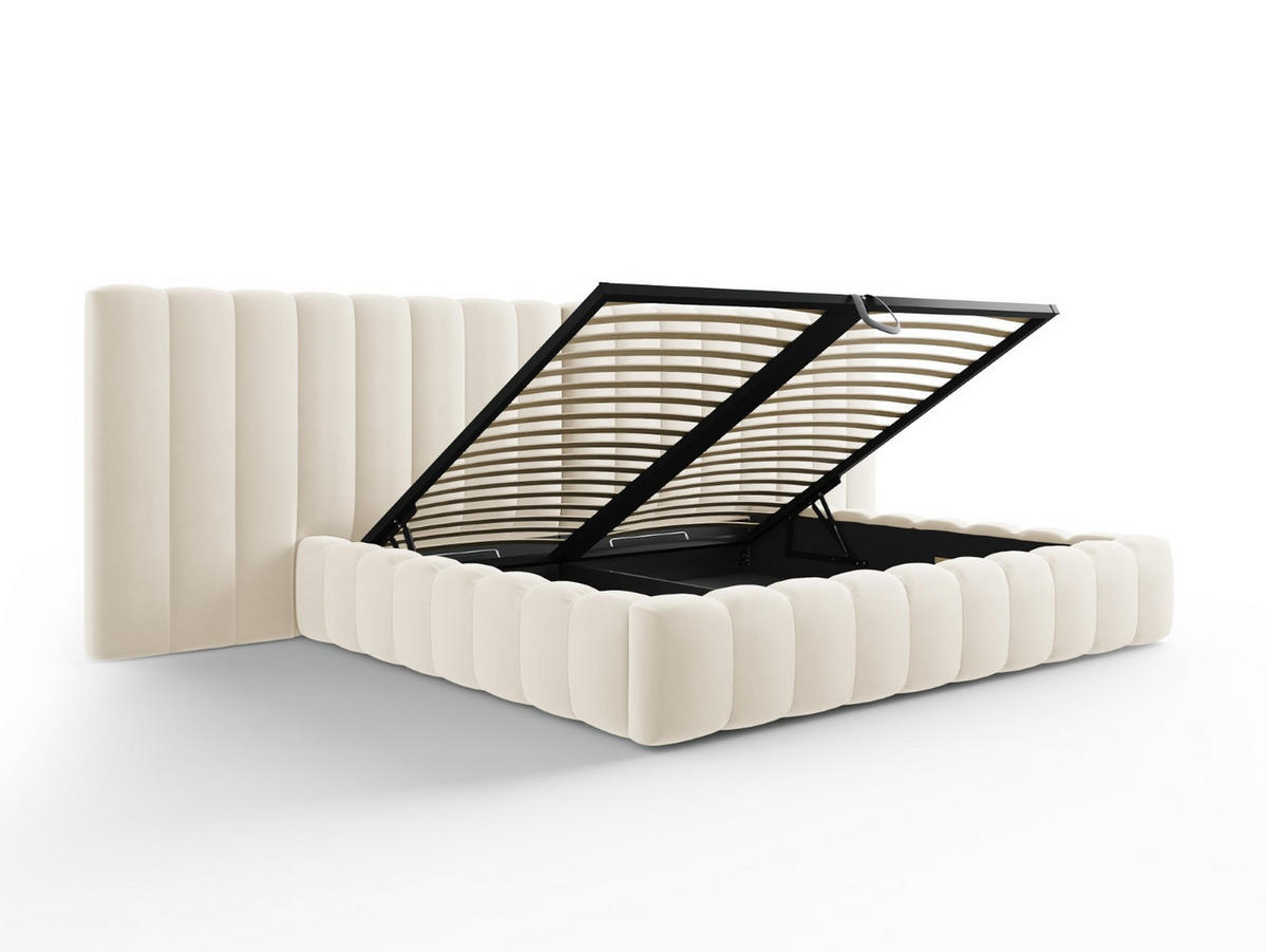 BETT mit Bettkasten und Doppelkopfteil Kelp aus Samt leichtes beige 200x200cm - Beige, Textil (200/200cm) - Micadoni