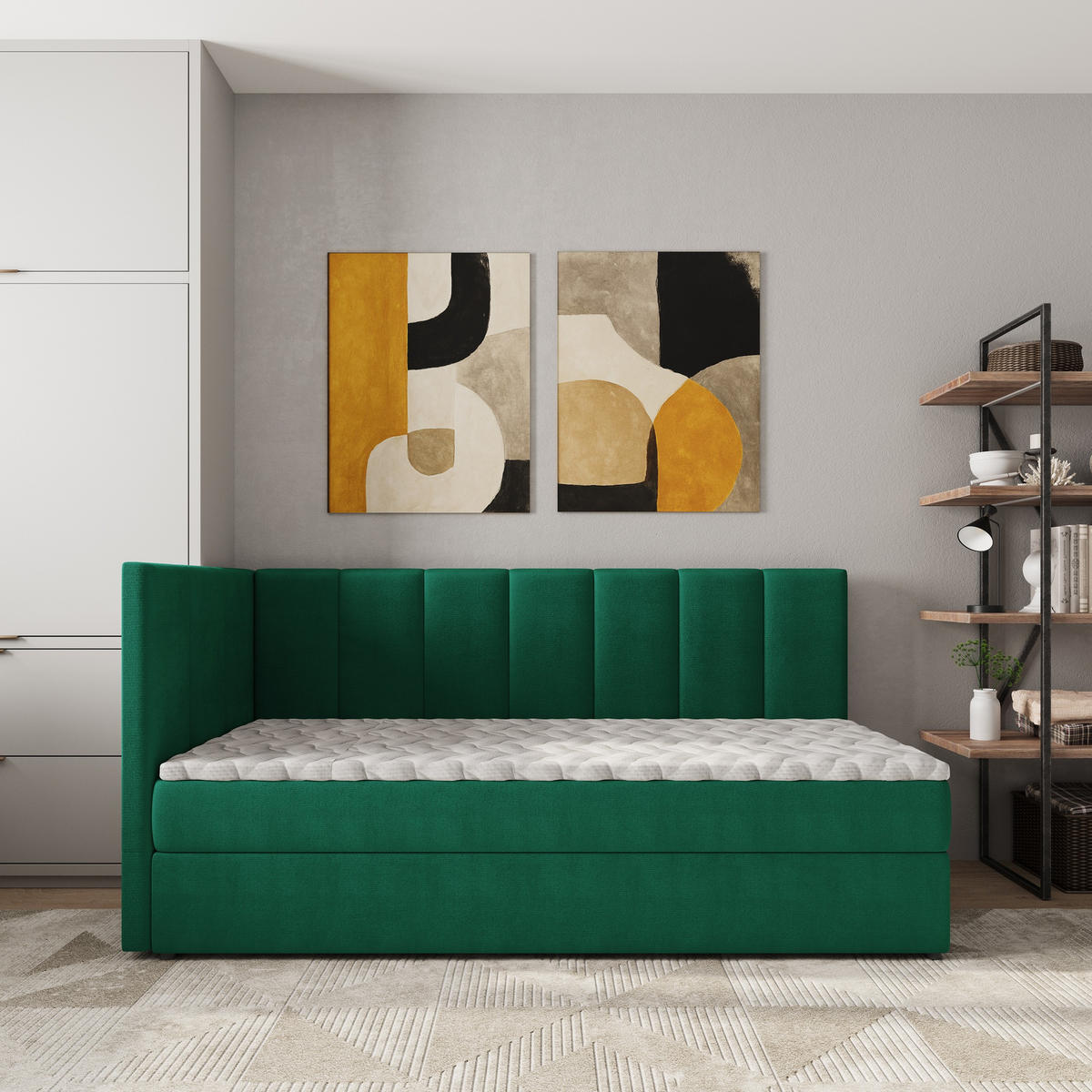 BOXBETT BEVE 80x200 cm mit Matratze und Topper, H2+H3 - Grün - Grün, Holz (80/200cm) - MASSENO