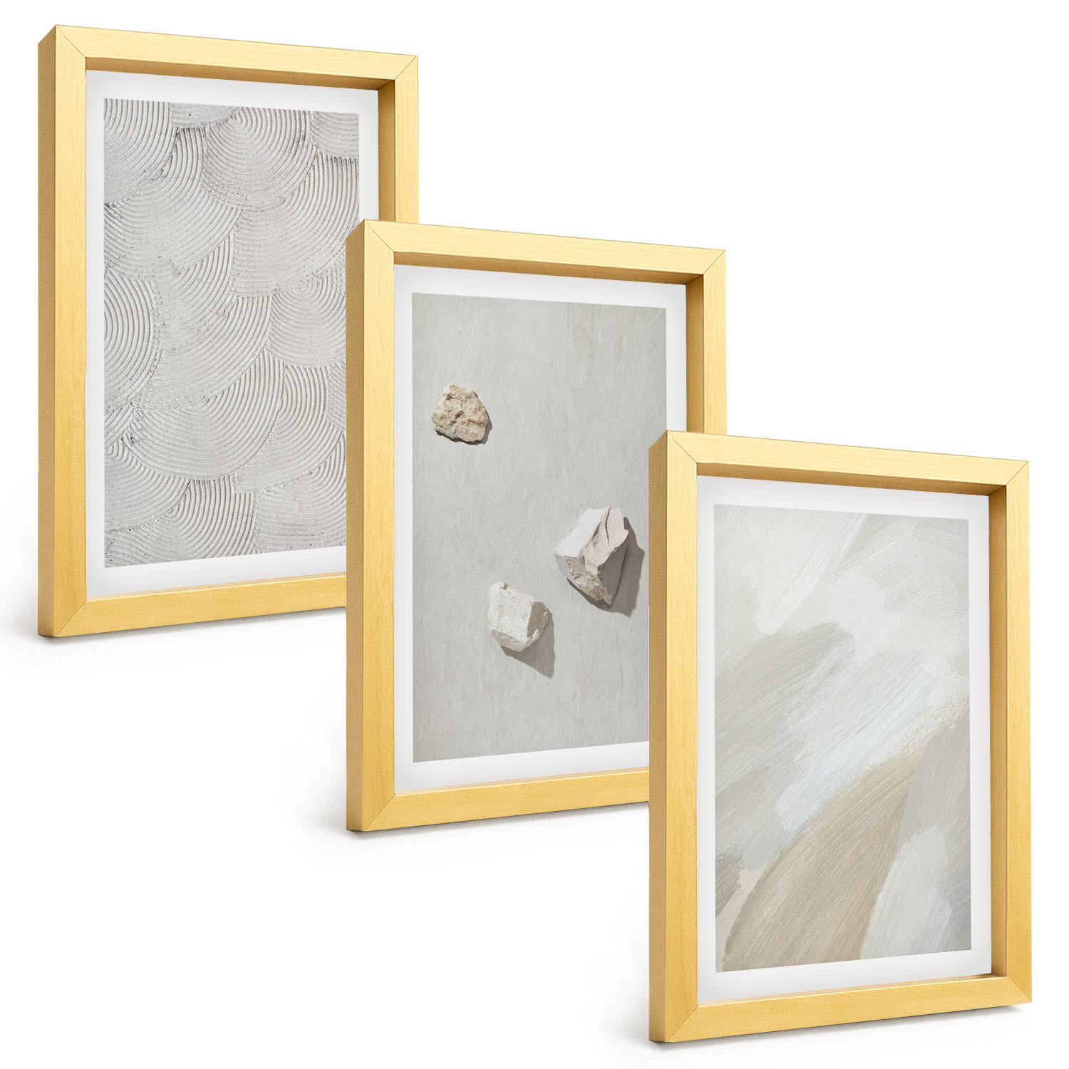 BILDER SET 3er Set - 20x30 cm Goldrahmen - Sandsteine moderne Farbe - Goldfarben, Kunststoff (20/30cm) - TULUP