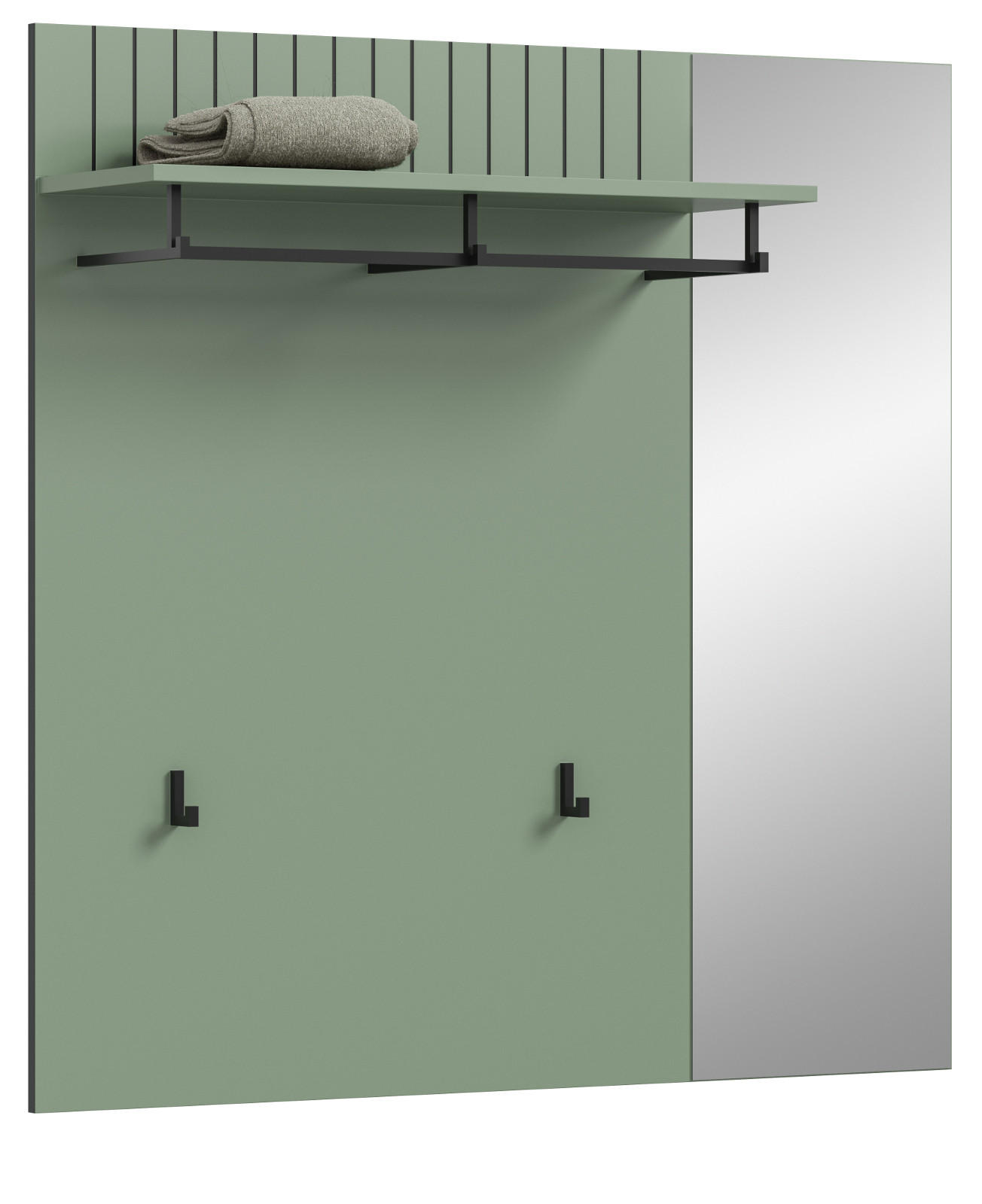 GARDEROBENPANEEL grün 106 x 106 cm, Wandgarderobe mit Spiegel - Grün, Glas/Holzwerkstoff (106/106/27cm) - Inn.Furn