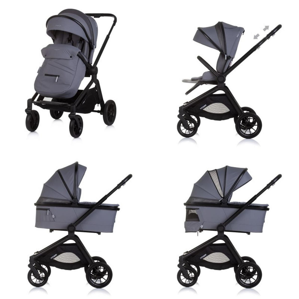 KOMBIKINDERWAGEN Magnum 3 in 1 grau Aluminium, i-Size, 5-Punkt-Gurt, 3-Punkt-Gurt, Babywanne, Babyschale - Grau, Metall (96/59/104cm) - Chipolino