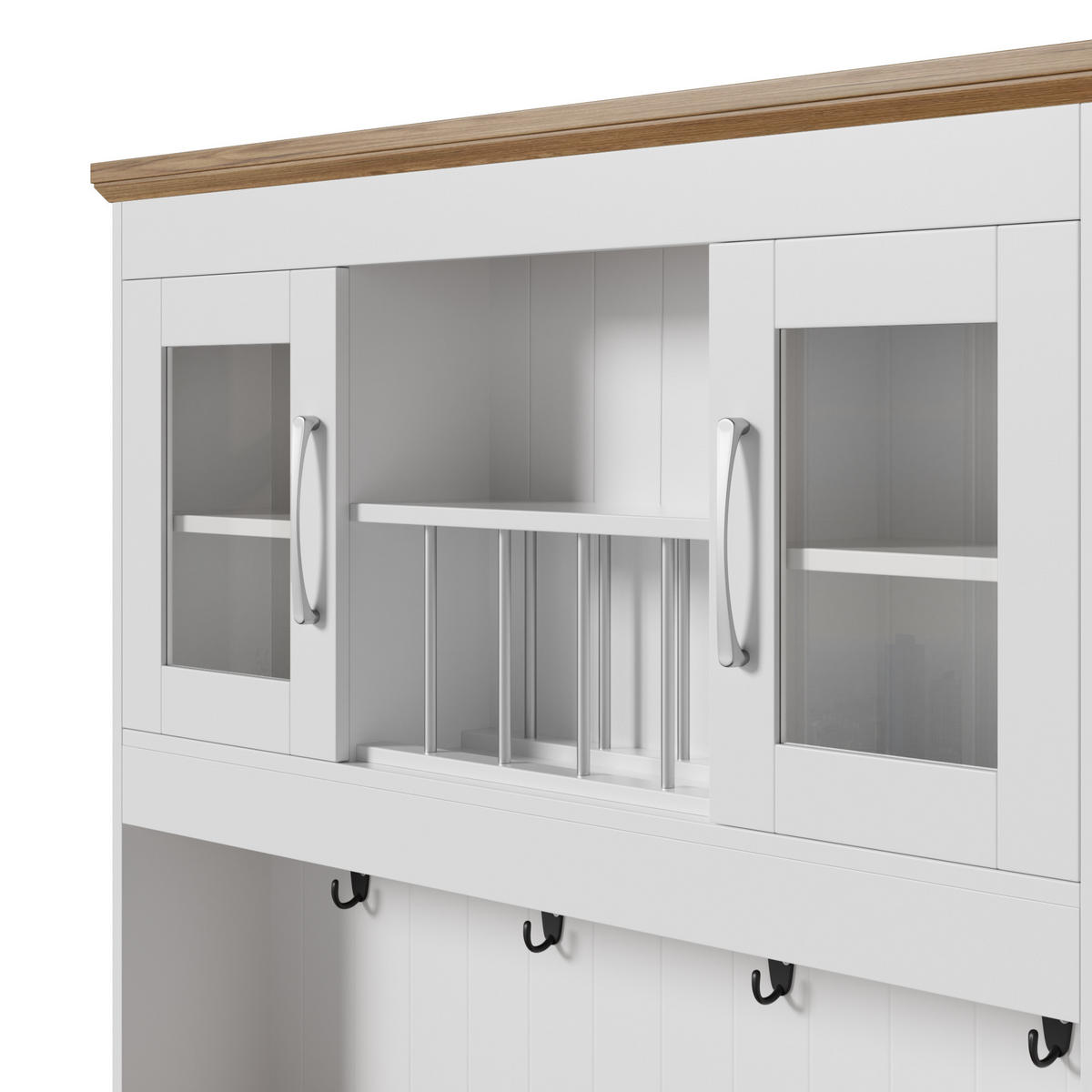 HIGHBOARD in Weiß und Holzoptik, viel Stauraum und mit Vitrinenfächern - Weiß, Holzwerkstoff (106/176.5/39cm) - Urban Meuble
