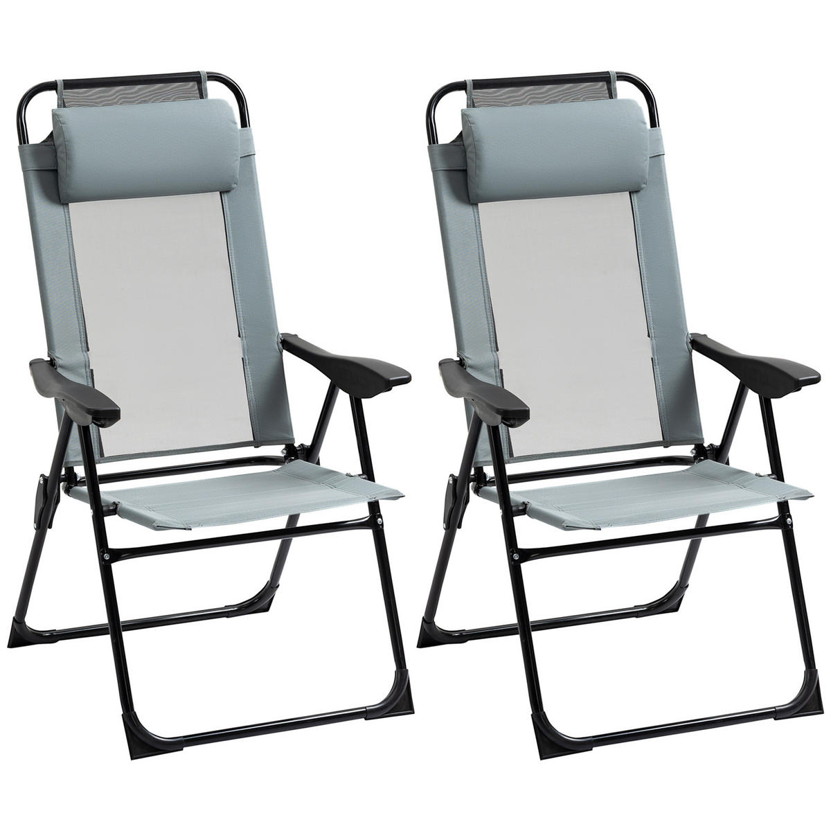 KLAPPSTÜHLE DE-06934 2er-Set, wetterfest mit 5-fach verstellbarer Rückenlehne Grau - Grau, Textil/Metall (70/109/62cm) - ComfortXL