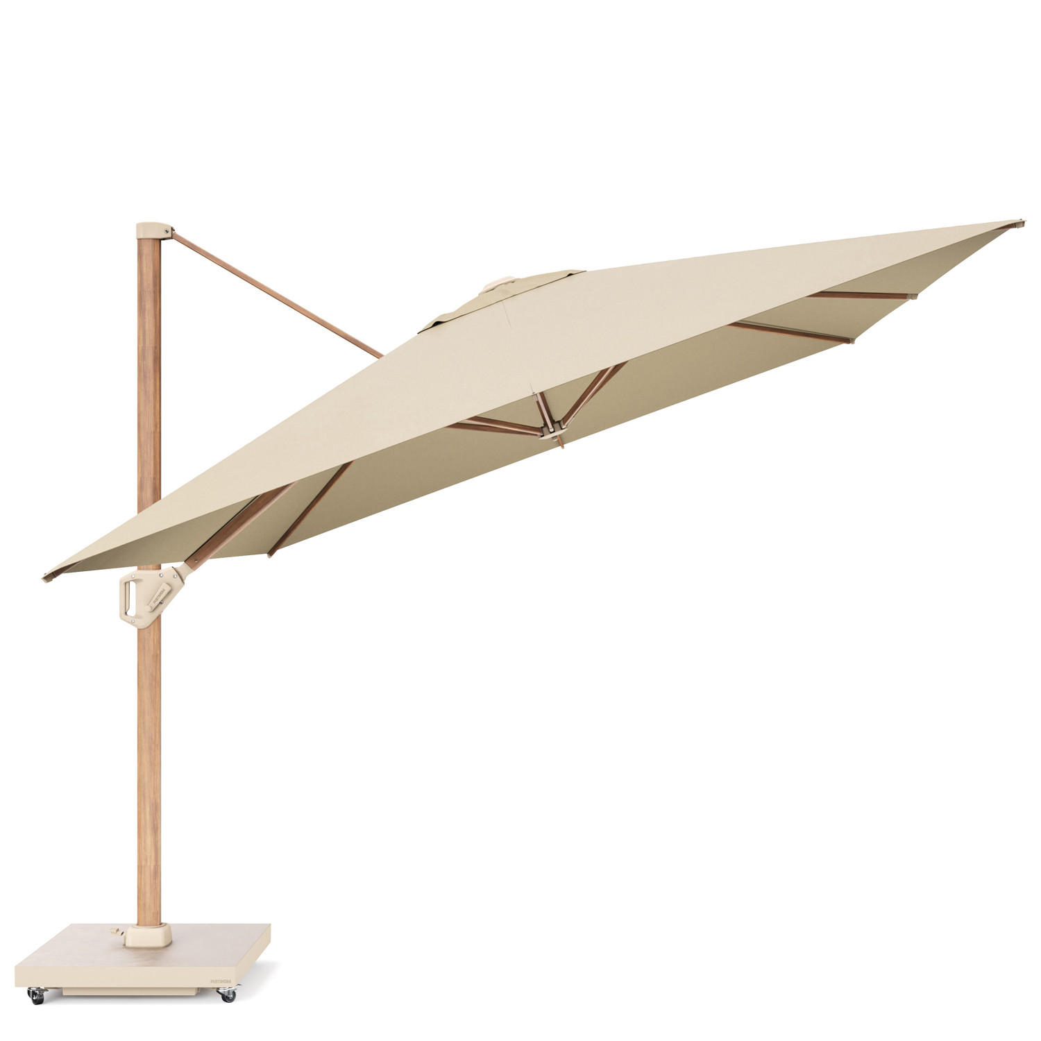 AMPELSCHIRM rechteckig 4 x 3 m Challenger T¹ Premium 360° kippbar natur/teak - Creme, Metall (300/400cm) - Platinum