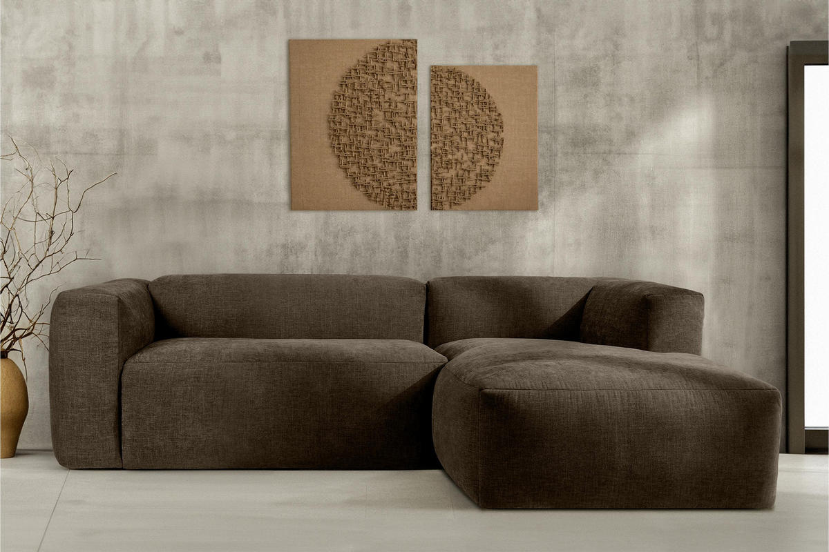 ECKMODULSOFA-RECHTS BUFFO 3/4 Sitzer mit extrem weicher Sitzfläche, Gewebestoff, braun - Braun, Textil (237/180cm) - KONSIMO®