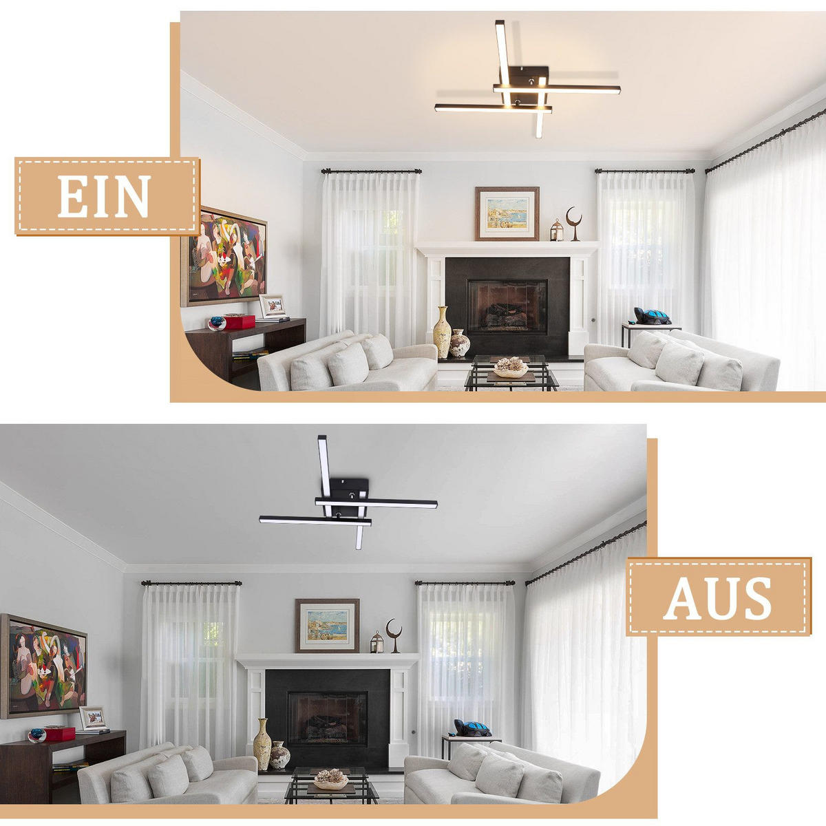 LED-DECKENLEUCHTE Cuxhaven 45.5/45.5/6.8 cm - Schwarz, Metall (45.5/45.5/6.8cm) - Nettlife