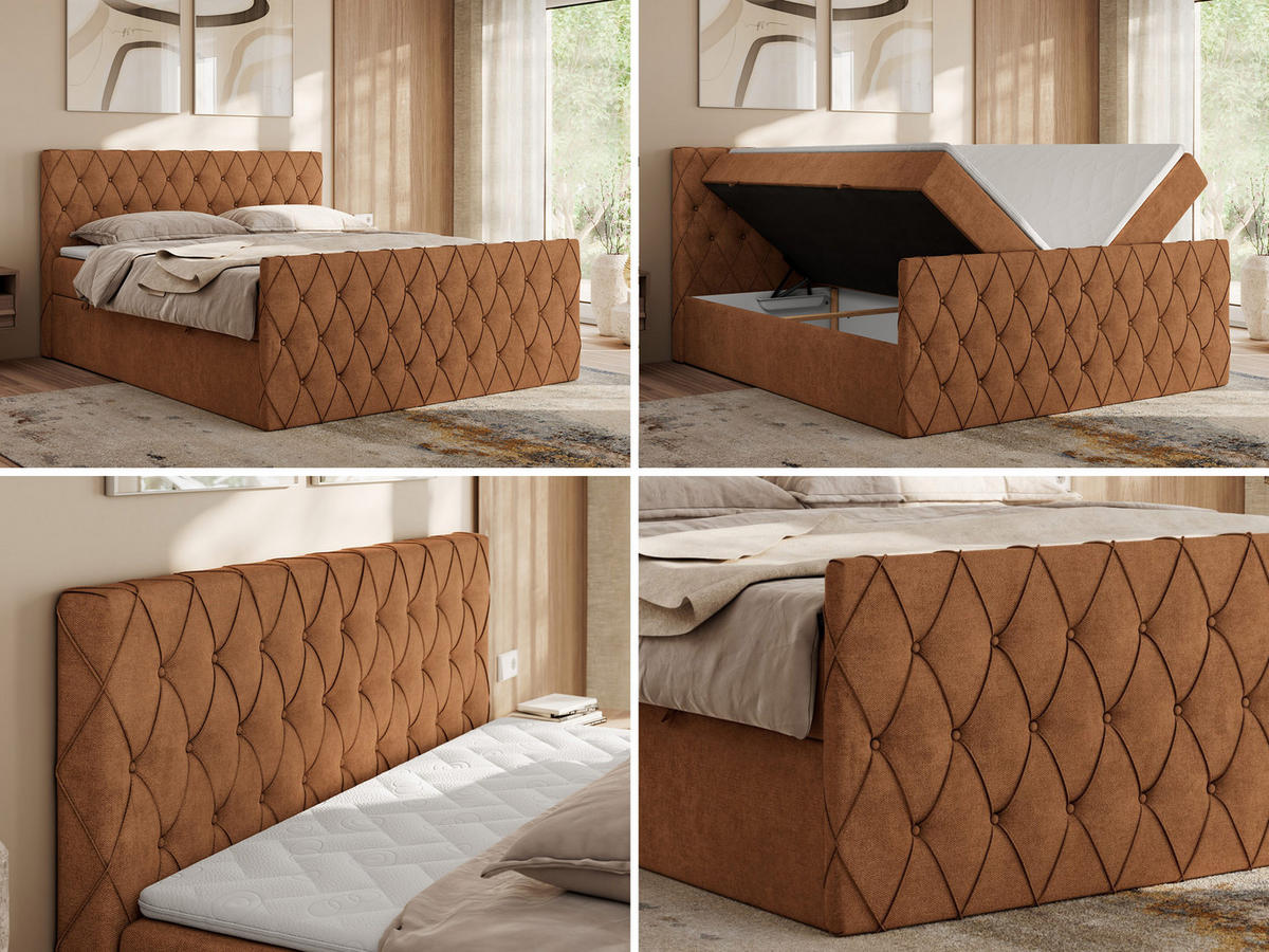 BOXBETT MIREN DUO 120/200 - Orange Strukture - H3 - Orange, Holz/Textil (120/200cm) - MKS
