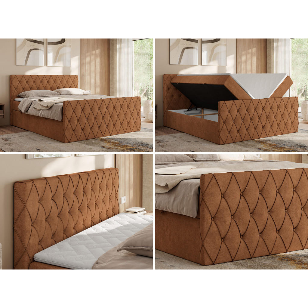Thumbnail - MKS Boxbett, Orange, Textil, 2-Sitzer, H3, 7-Zonen, Rechteckig, 160x200 cm, Oeko-Tex®, Schlafzimmer, Betten, Boxspringbe...