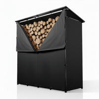 KAMINHOLZREGAL mit Dach - Schwarz, Metall (70/185/185cm) - Juskys