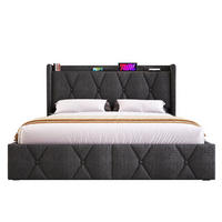 BETT mit USB und 4 Schubladen 160x200 cm Leinen Grau - Grau, Metall (160/200cm) - Meubliv