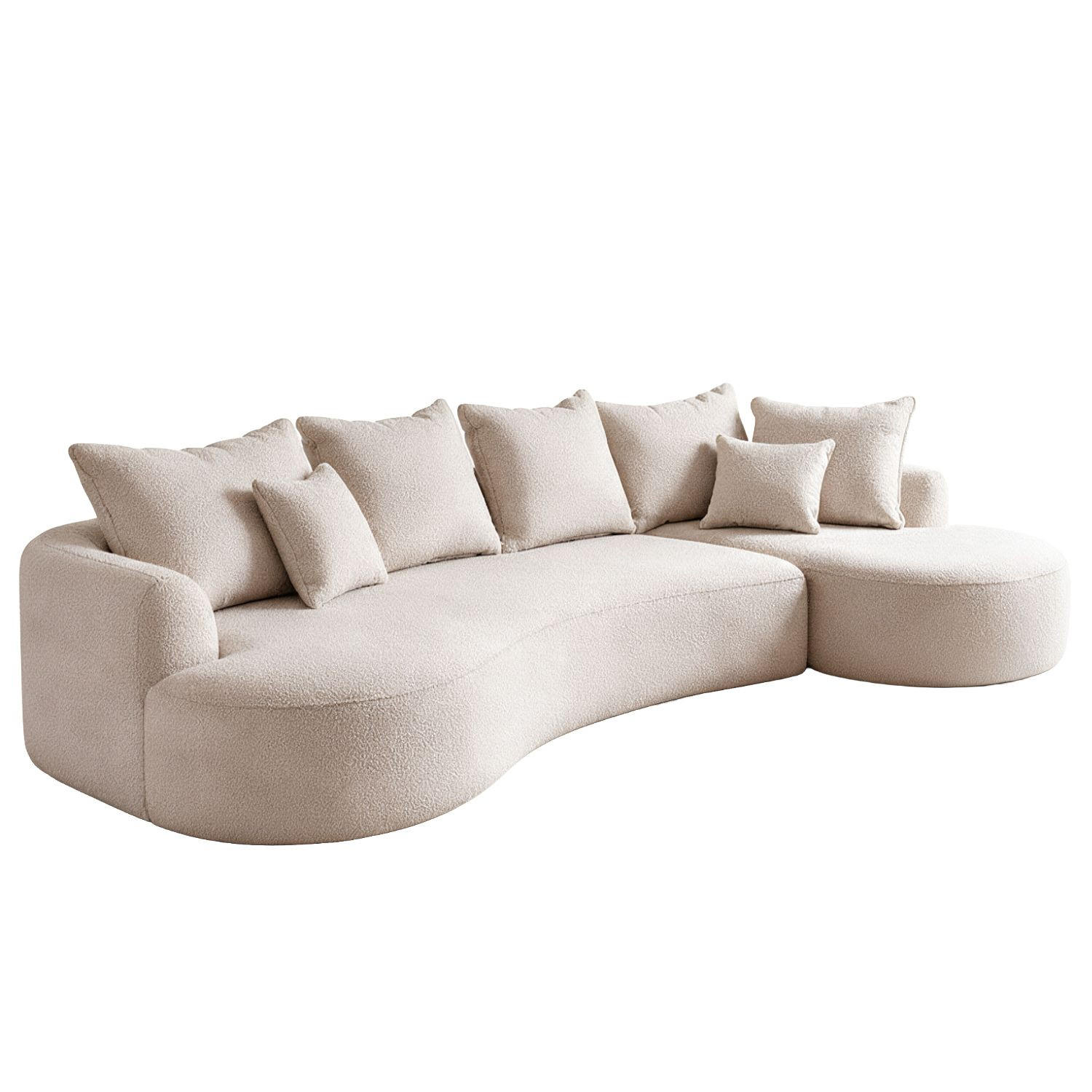 SOFA Tirano Bouclé Creme mit Ottomane rechts - Creme, Textil (300/102cm) - Juskys