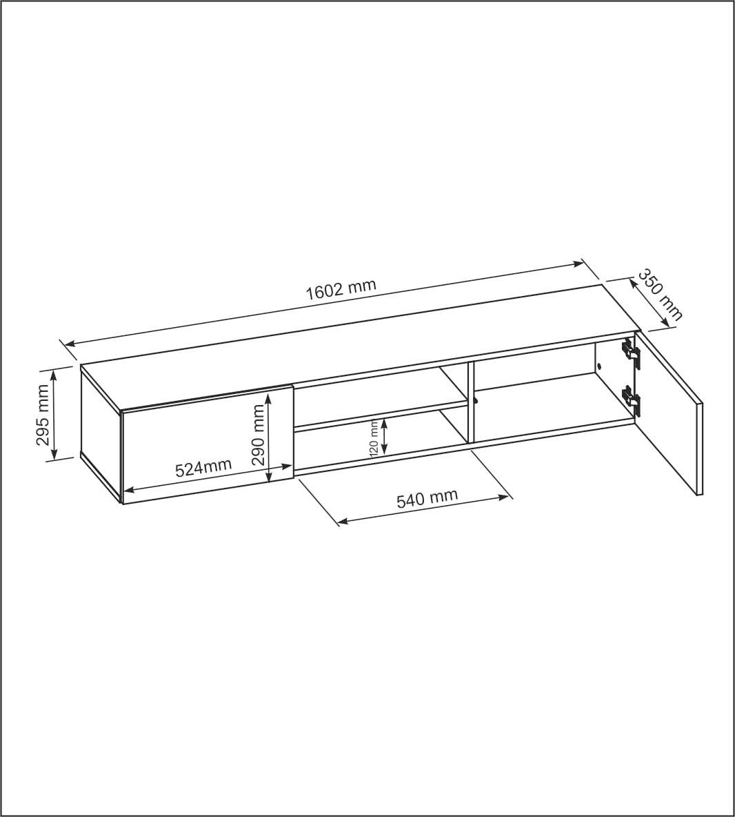 TV Hängeschrank 160 cmWeiße Hochglanzfront 160x35x29,5 cm - Weiß Hochglanz, Holzwerkstoff (160/35/29.5cm) - Mobelsta
